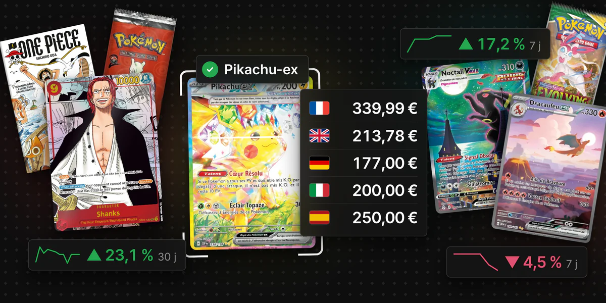 L'app Collectionniste : une carte Pokémon scannée et ses premiers prix Cardmarket dans cinq langues