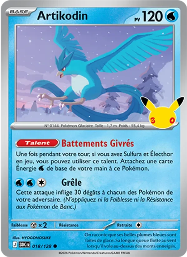 Carte Pokémon Artikodin 018/128 du set 30e Anniversaire