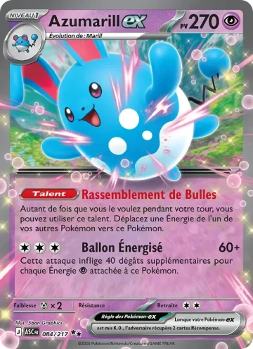 Carte Pokémon Azumarill-ex 084/217, extension Héros Transcendants