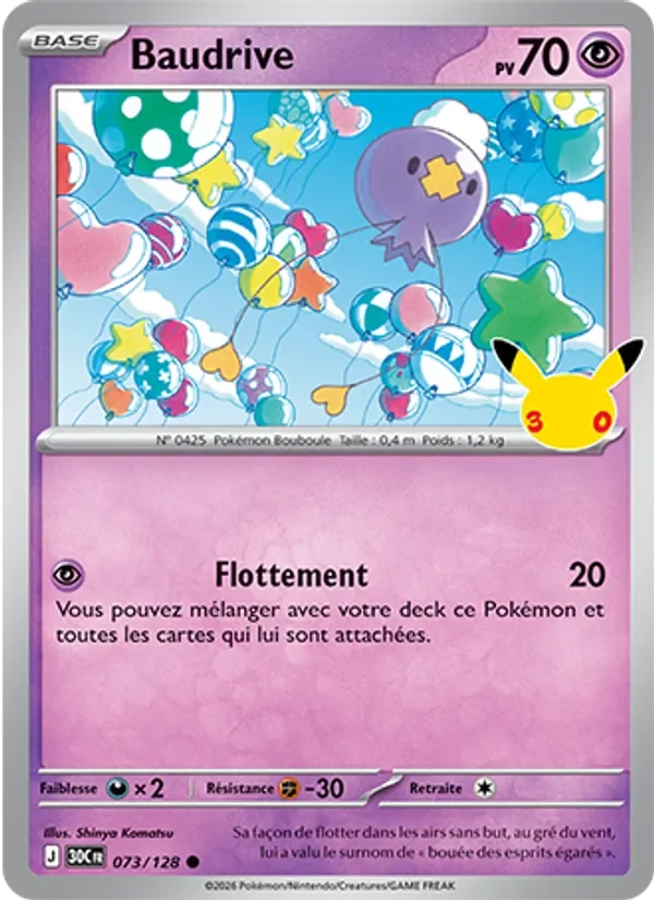 Carte Pokémon Baudrive 073/128 du set 30e Anniversaire