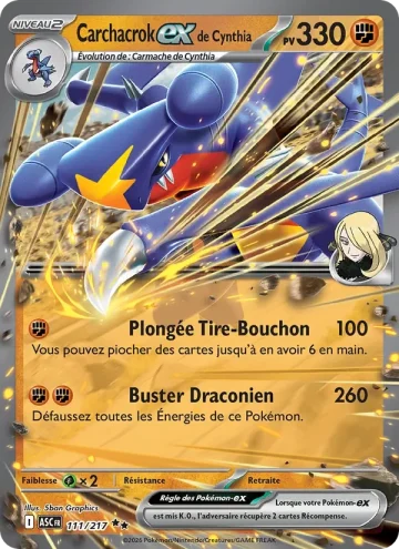 Carte Pokémon Carchacrock-ex de Cynthia 111/217, extension Héros Transcendants