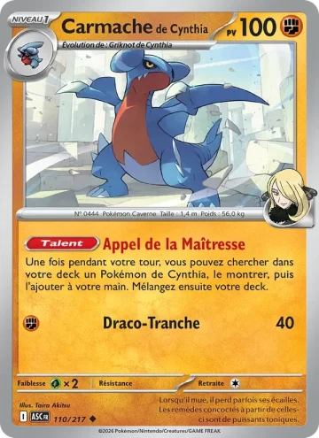 Carte Pokémon Carmache de Cynthia 110/217, extension Héros Transcendants