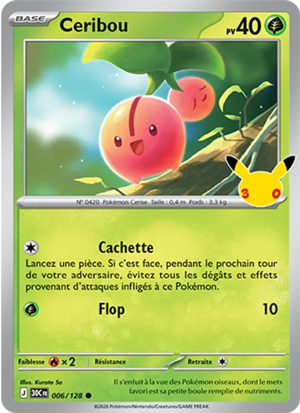 Carte Pokémon Ceribou 006/128 du set 30e Anniversaire