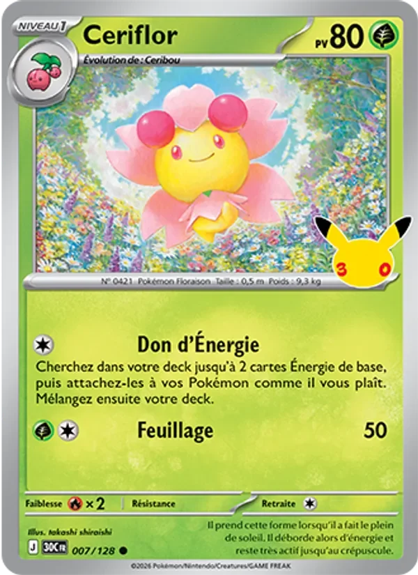 Carte Pokémon Ceriflor 007/128 du set 30e Anniversaire