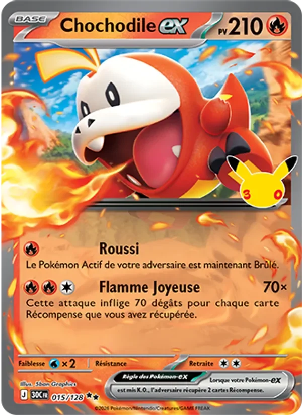 Carte Pokémon Chochodile-ex 015/128 du set 30e Anniversaire
