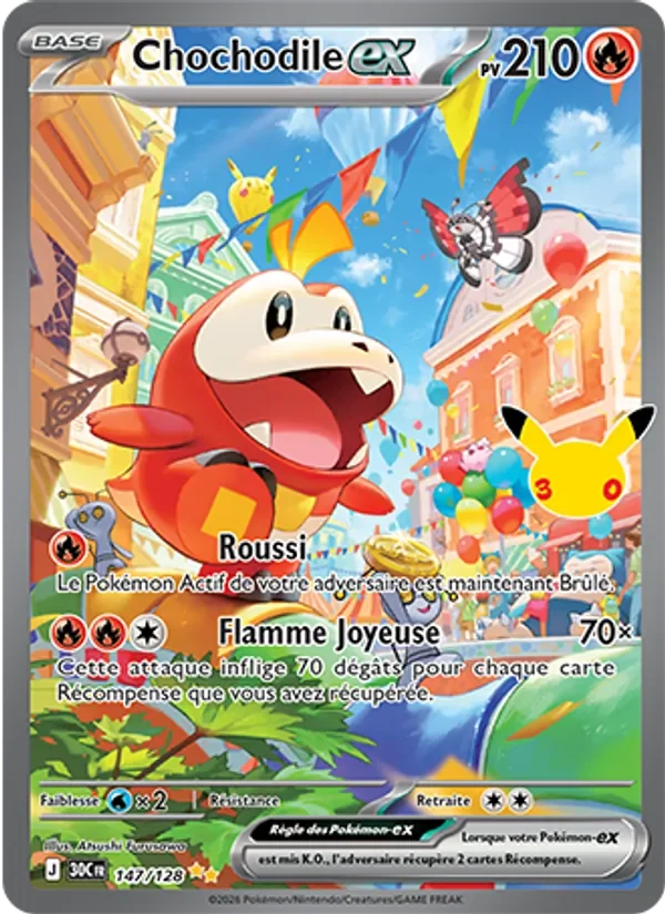 Carte Pokémon Chochodile-ex 147/128 du set 30e Anniversaire