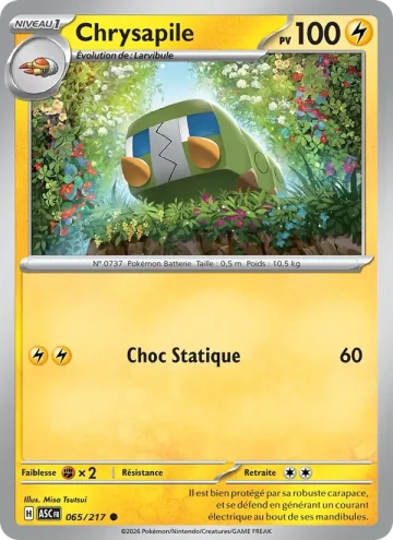 Carte Pokémon Chrysapile 065/217, extension Héros Transcendants