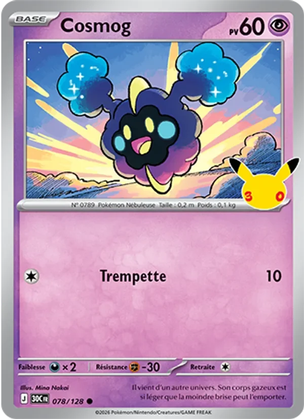 Carte Pokémon Cosmog 078/128 du set 30e Anniversaire