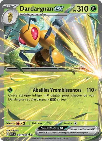 Carte Pokémon Dardargnan-ex 003/086, extension Chaos Ascendant