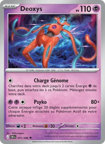 Carte Pokémon Deoxys 031/086, extension Chaos Ascendant