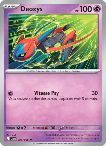Carte Pokémon Deoxys 034/086, extension Chaos Ascendant