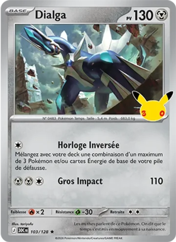 Carte Pokémon Dialga 103/128, extension Pokémon 30e Anniversaire
