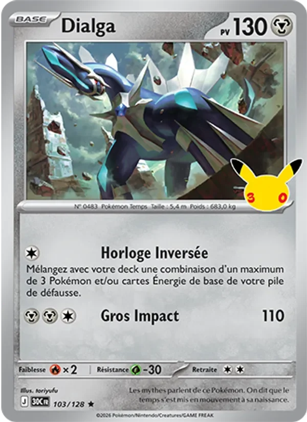 Carte Pokémon Dialga 103/128 du set 30e Anniversaire