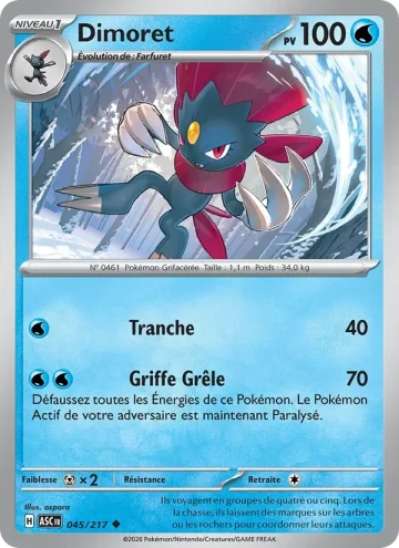 Carte Pokémon Dimoret 045/217, extension Héros Transcendants