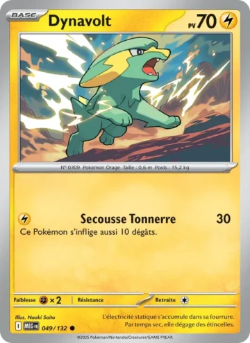 Carte Pokémon Dynavolt 049/132, extension Méga-Évolution