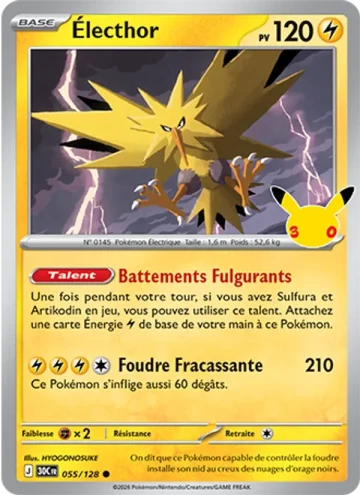 Carte Pokémon Électhor 055/128, extension Pokémon 30e Anniversaire