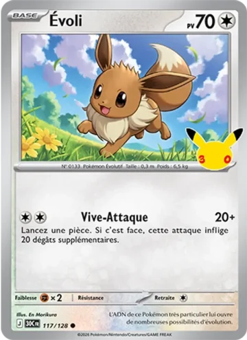 Carte Pokémon Évoli 117/128, extension Pokémon 30e Anniversaire