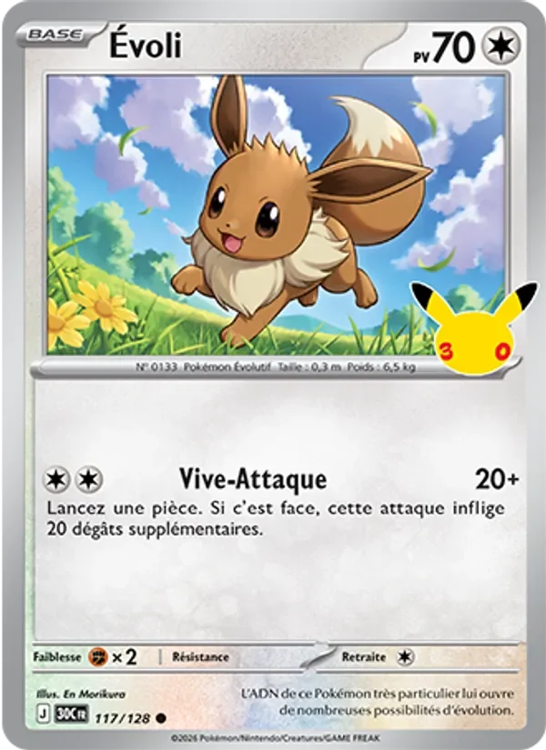 Carte Pokémon Évoli 117/128 du set 30e Anniversaire