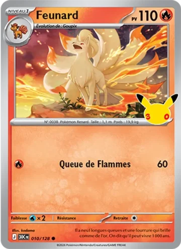 Carte Pokémon Feunard 010/128, extension Pokémon 30e Anniversaire