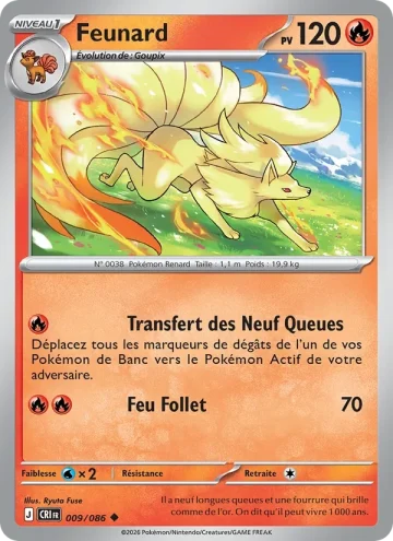 Carte Pokémon Feunard 009/086, extension Chaos Ascendant