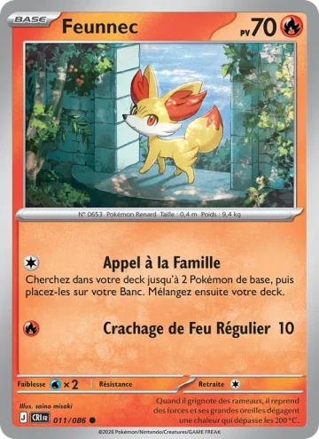 Carte Pokémon Feunnec 011/086, extension Chaos Ascendant