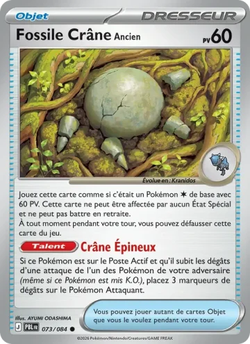 Carte Pokémon Fossile Crâne Ancien 073/084, extension Nuit Noire