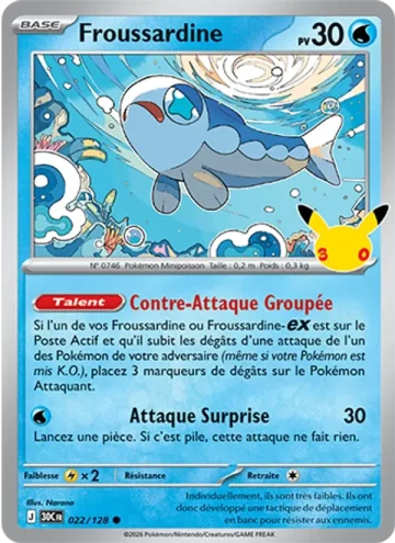 Carte Pokémon Froussardine 022/128, extension Pokémon 30e Anniversaire
