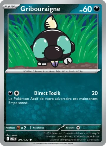 Carte Pokémon Gribouraigne 091/132, extension Méga-Évolution