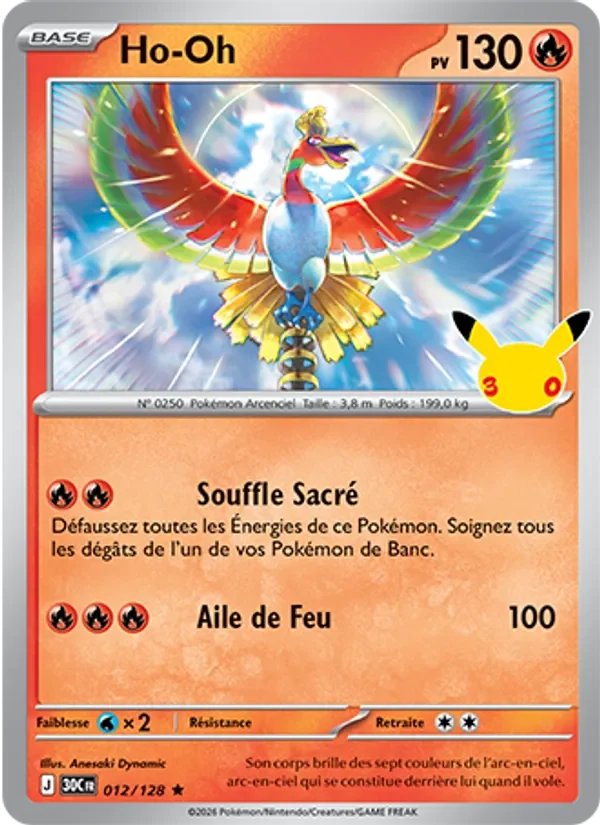 Carte Pokémon Ho-Oh 012/128 du set 30e Anniversaire