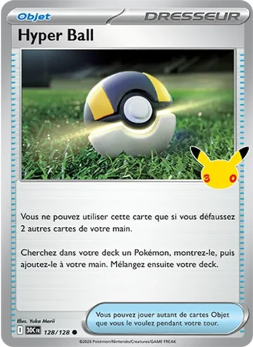 Carte Pokémon Hyper Ball 128/128, extension Pokémon 30e Anniversaire