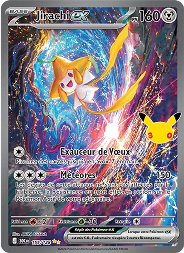 Carte Pokémon Jirachi-ex 155/128 du set 30e Anniversaire