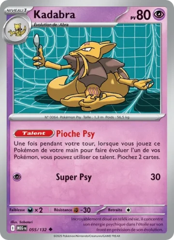 Carte Pokémon Kadabra 055/132, extension Méga-Évolution