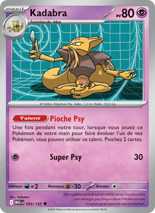 Carte Pokémon Kadabra 055/132 — Méga-Évolution