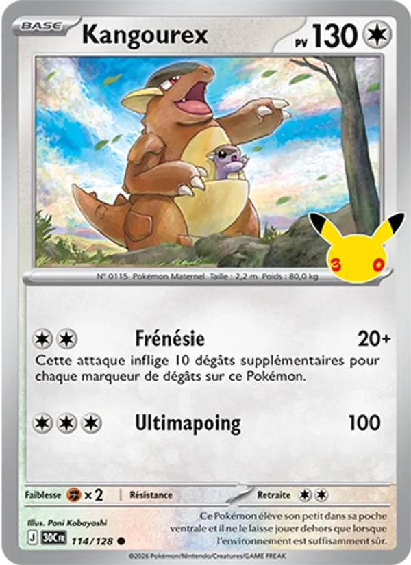 Carte Pokémon Kangourex 114/128 du set 30e Anniversaire