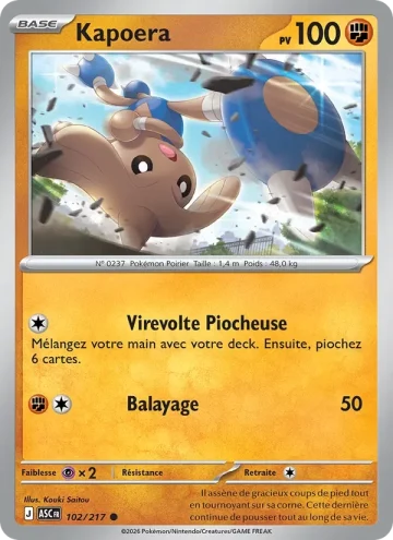 Carte Pokémon Kapoera 102/217, extension Héros Transcendants