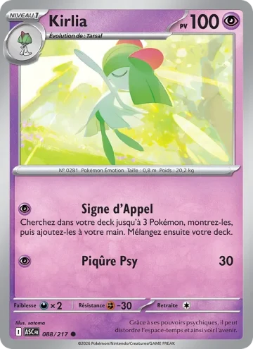 Carte Pokémon Kirlia 088/217, extension Héros Transcendants