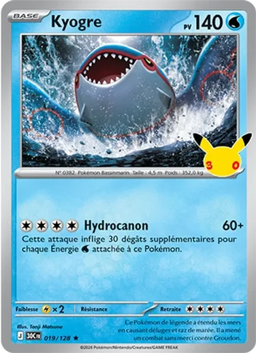 Carte Pokémon Kyogre 019/128, extension Pokémon 30e Anniversaire