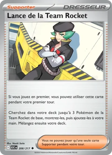 Carte Pokémon Lance de la Team Rocket 208/217, extension Héros Transcendants
