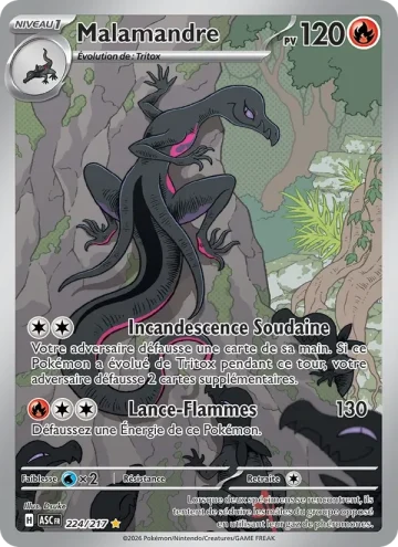 Carte Pokémon Malamandre 224/217, extension Héros Transcendants