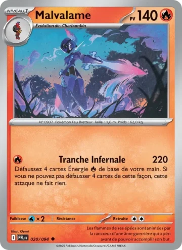 Carte Pokémon Malvalame 020/094, extension Flammes Fantasmagoriques