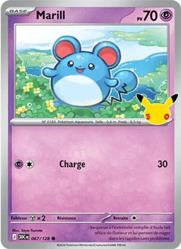 Carte Pokémon Marill 067/128, extension Pokémon 30e Anniversaire