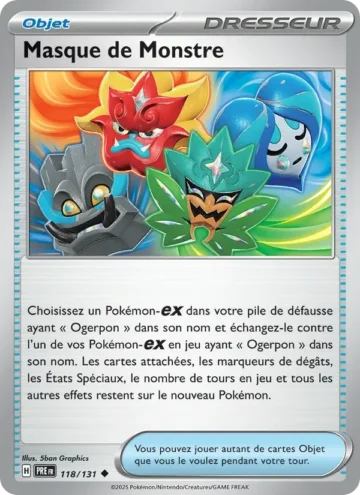 Carte Pokémon Masque de Monstre 118/131, extension Évolutions Prismatiques