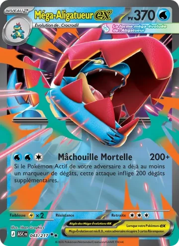 Carte Pokémon Méga-Aligatueur-ex 043/217, extension Héros Transcendants