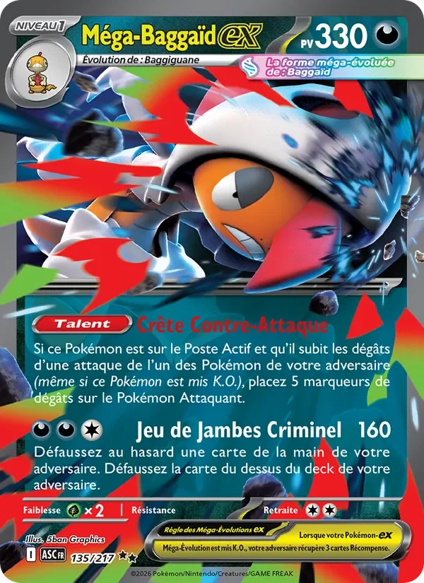 Carte Pokémon Méga-Baggaïd-ex 135/295 — Héros Transcendants