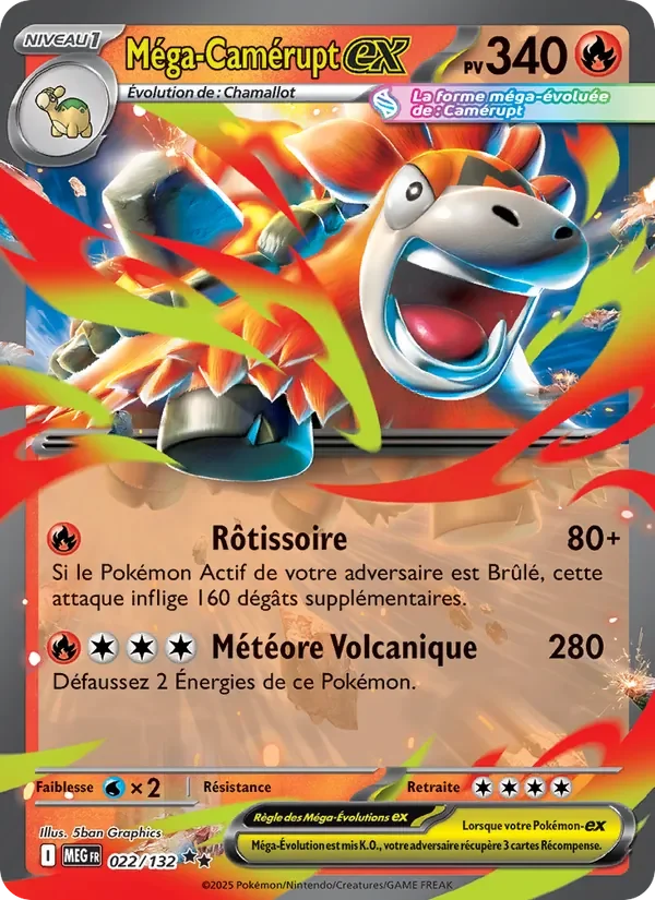 Carte Pokémon Méga-Camérupt-ex 022/132 — Méga-Évolution