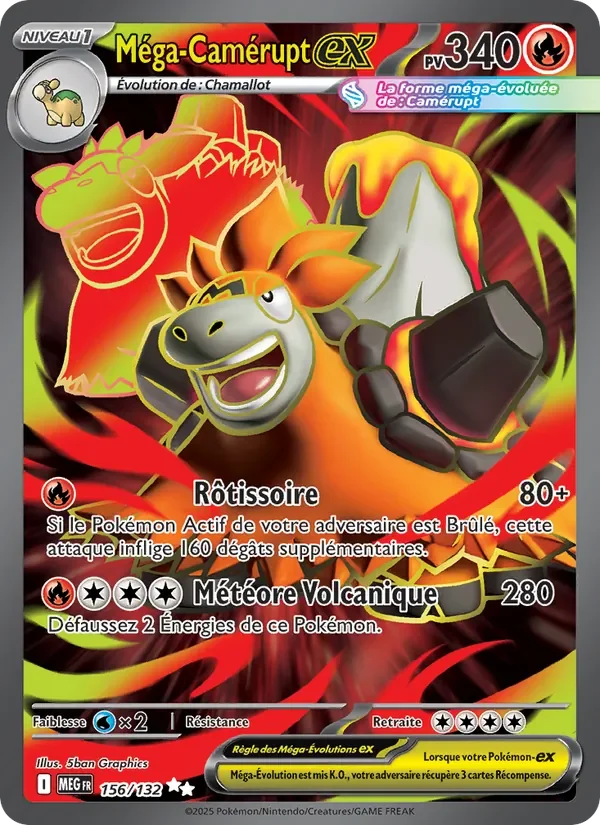 Carte Pokémon Méga-Camérupt-ex 156/132 — Méga-Évolution
