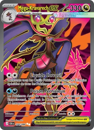 Carte Pokémon Méga-Kravarech-ex 104/086, extension Chaos Ascendant