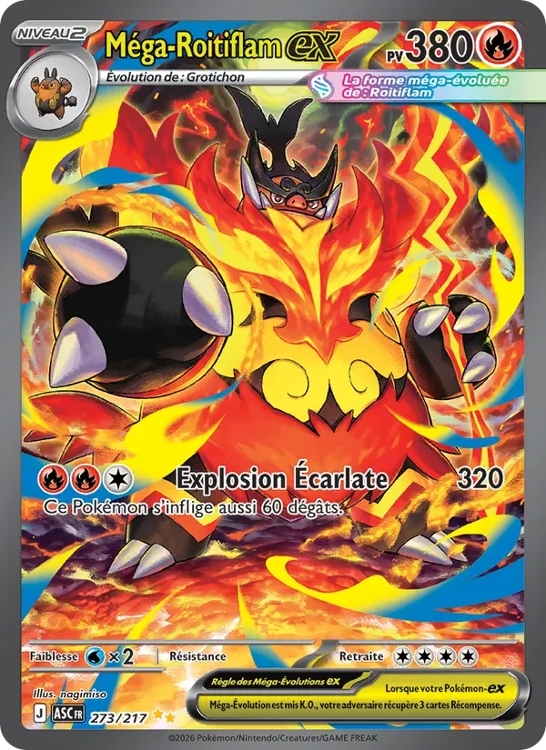 Carte Pokémon Méga-Roitiflam-ex 273/295 — Héros Transcendants