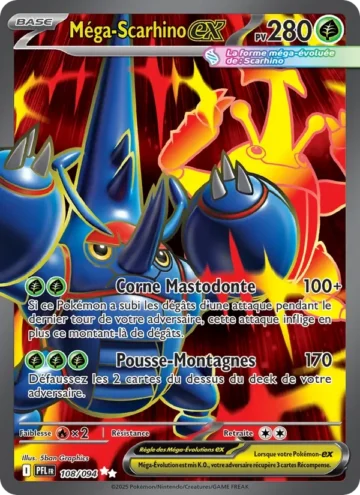 Carte Pokémon Méga-Scarhino-ex 108/094, extension Flammes Fantasmagoriques