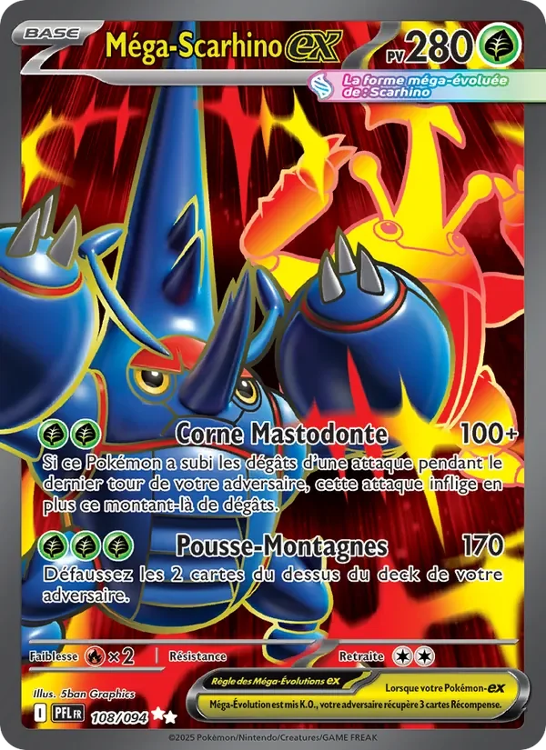 Carte Pokémon Méga-Scarhino-ex 108/094 — Flammes Fantasmagoriques